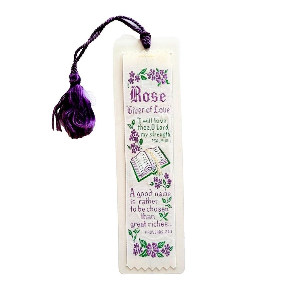 Vintage 60s Rose Giver Love Bookmark Bible Graceline Woven Laminated Tassel 1962